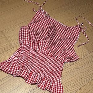 Shein Red Gingham Smocked Top